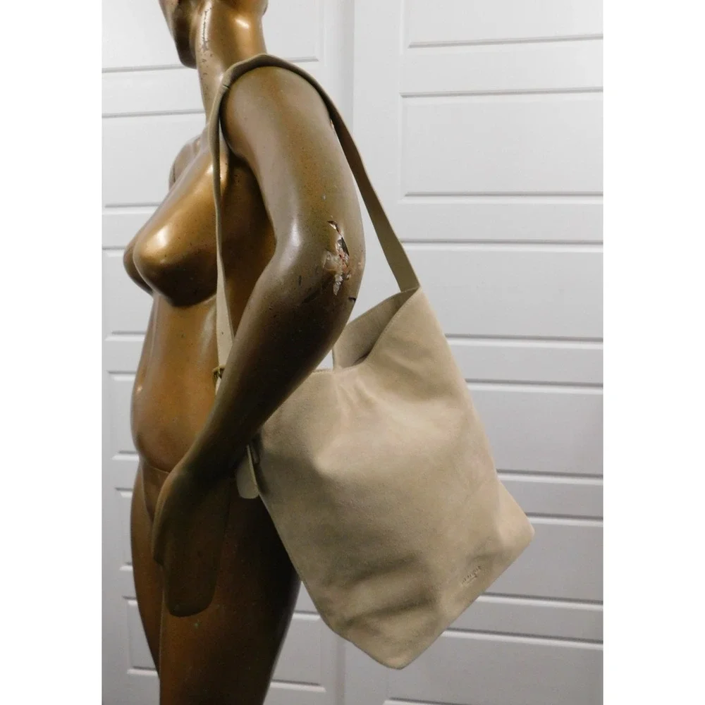 Margot New York Kaye Bucket Suede Leather Tote Bag Beige $156rt